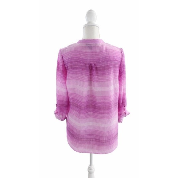Zac & Rachel Purple Ombre Striped Tunic Top Roll Tab Casual Large Women's - Picture 2 of 7